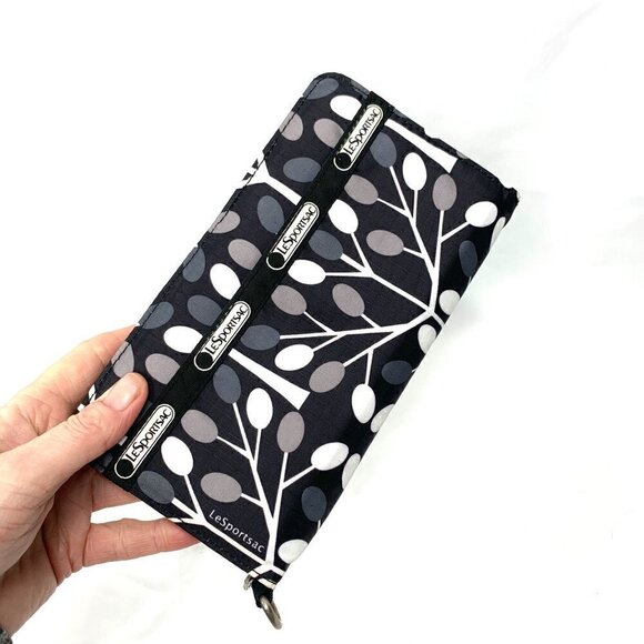 Le Sport Sac Large 3/4 Zip Bifold Canvas Wallet Black & White Print 8" x 4.5" - Picture 6 of 6